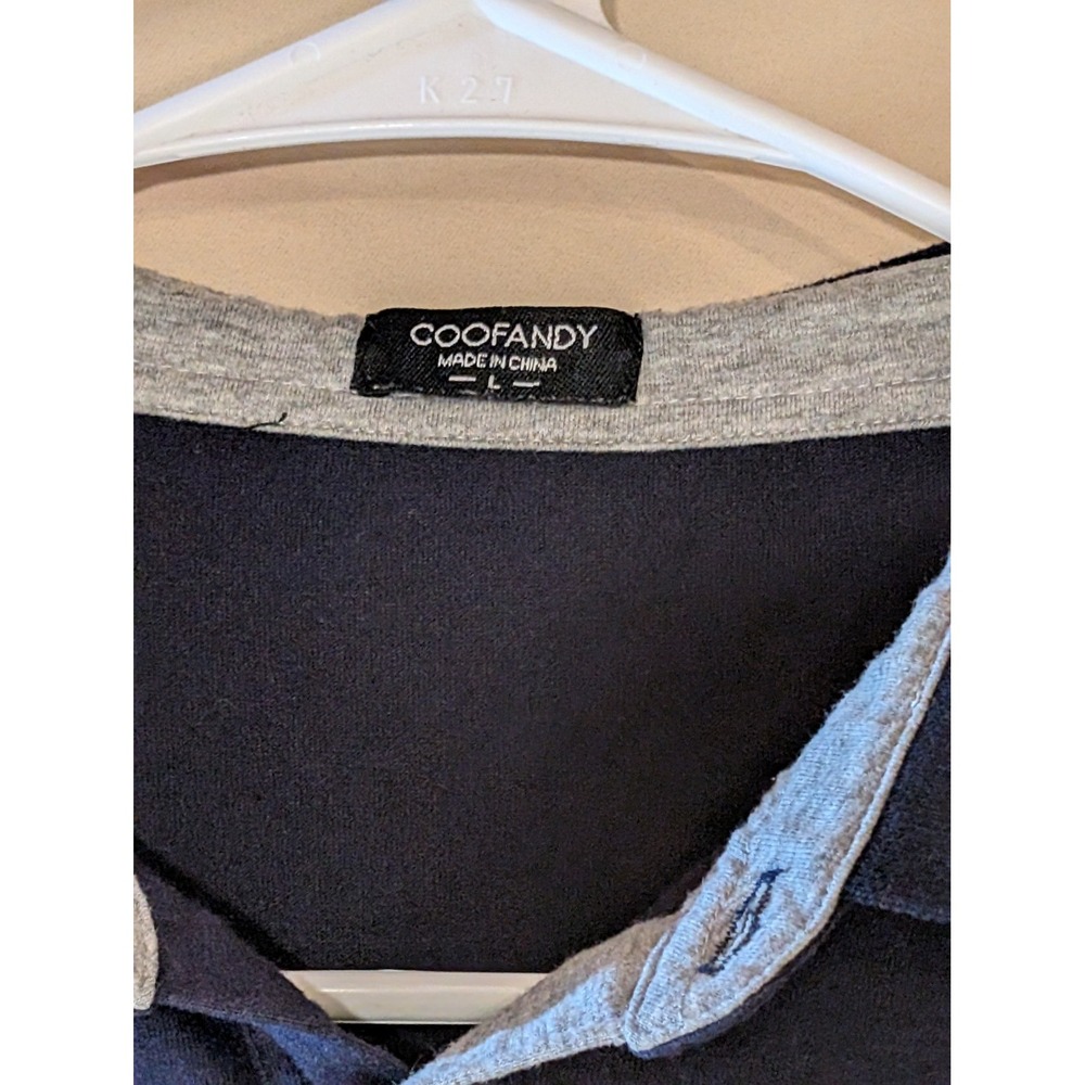 COOFANDY Men's Navy Long Sleeve Lounge Shirt Size L Contrast Trim Pocket‎ - Picture 3 of 4